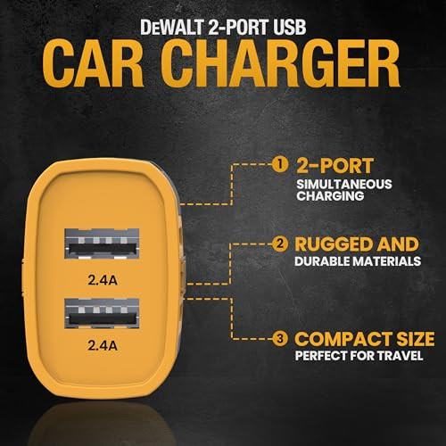 DEWALT Heavy Duty 24W USB Car Charger Adapter, Cigarette Lighter Adapter USBA Charger, Fast Charging Car Lighter USB Adapters, Cell Phone Automobile