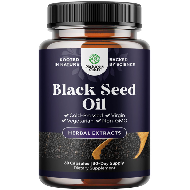 Vegan Black Seed Oil Capsules - Cold Pressed Nigella Sativa Black Cumin Seed Oil Capsules with Omega 3 6 9 Antioxidants and Thymoquinone for Hair Gro