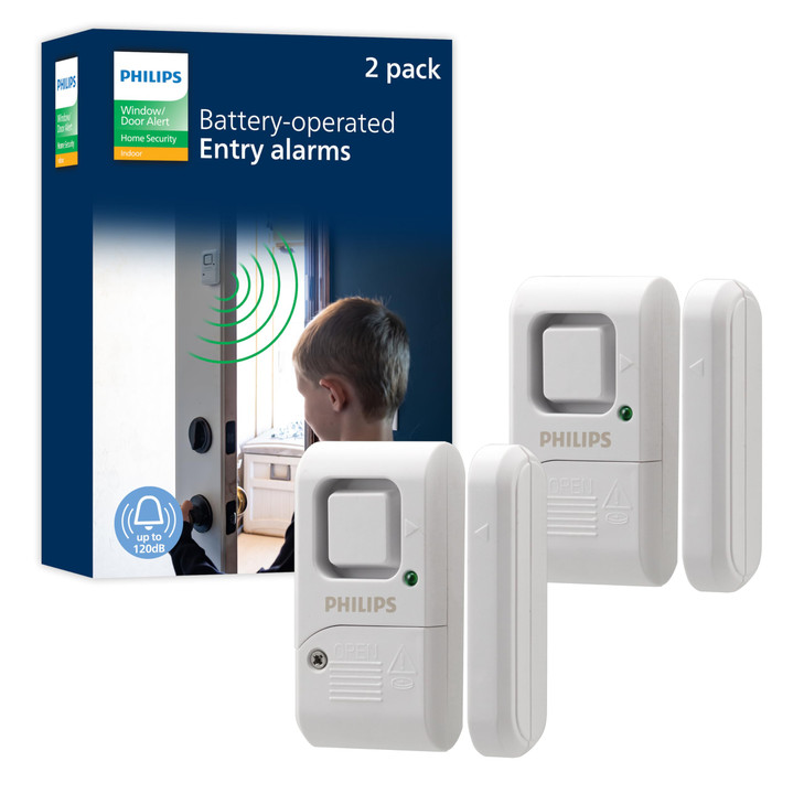 Philips Personal Security Window and Door Alarm, 2 Pack, DIY Protection, Burglar Alert, Wireless, Chime/Alarm, Easy Installation, Ideal for Home, Gar