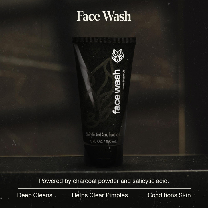 Black Wolf Salicylic Acid Acne Face Wash for Men - Charcoal Facial Cleanser & Exfoliator for Oily Skin - Gentle Daily Face Exfoliant & Pore Reducer C