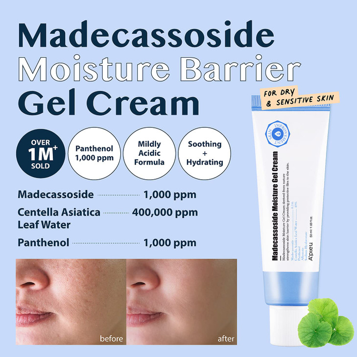 A'PIEU Madecassoside Moisture Gel Cream - Korean Moisture Barrier Moisturizer with Centella Asiatica, Deep Hydrating, Soothing and Water-Oil Balance.