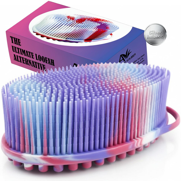 Avilana Premium Silicone Body Scrubber - 8 Years Trusted Since 2017 - SGS Certified Food Grade Dual Sided Bath Brush, Quick-Dry Exfoliating Loofah Al