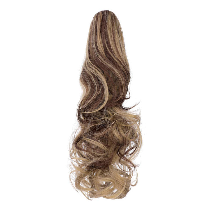 Qunlinta Hair Extensions Ponytail 18" 20" Claw Curly Wavy Ponytail Extension Straight Clip in Synthetic Hairpiece Ash Blonde Mix Light Brown