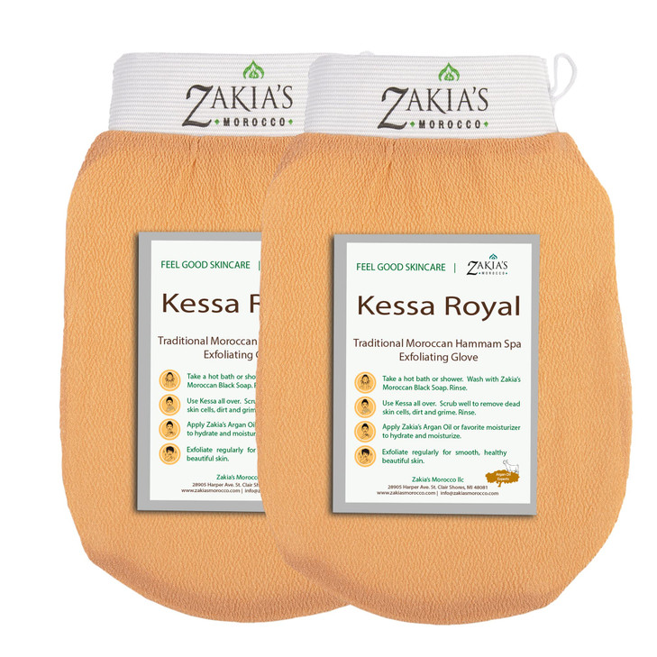 Original Kessa Exfoliating Glove -Value Pack (2pcs) -Beige - Microdermabrasion At Home Exfoliating Mitts, Removes unwanted dead skin, dirt and grime
