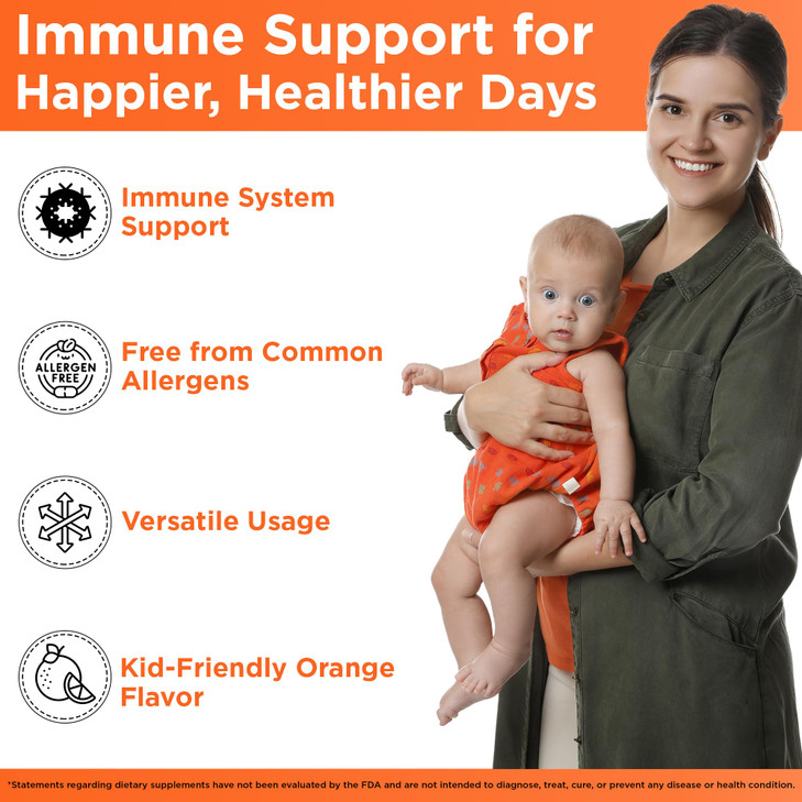Wellements Organic Kids Immune Support* Syrup with Vitamin C & Zinc 2 Months+ (4 Fl Oz) | Immune Support* for Kids & Toddlers, Orange Flavor | Free f