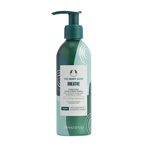 The Body Shop Breathe Purifying Hair and Body Wash, Eucalyptus and Rosemary  Invigorating Bath Experience  Vegan  6.7oz