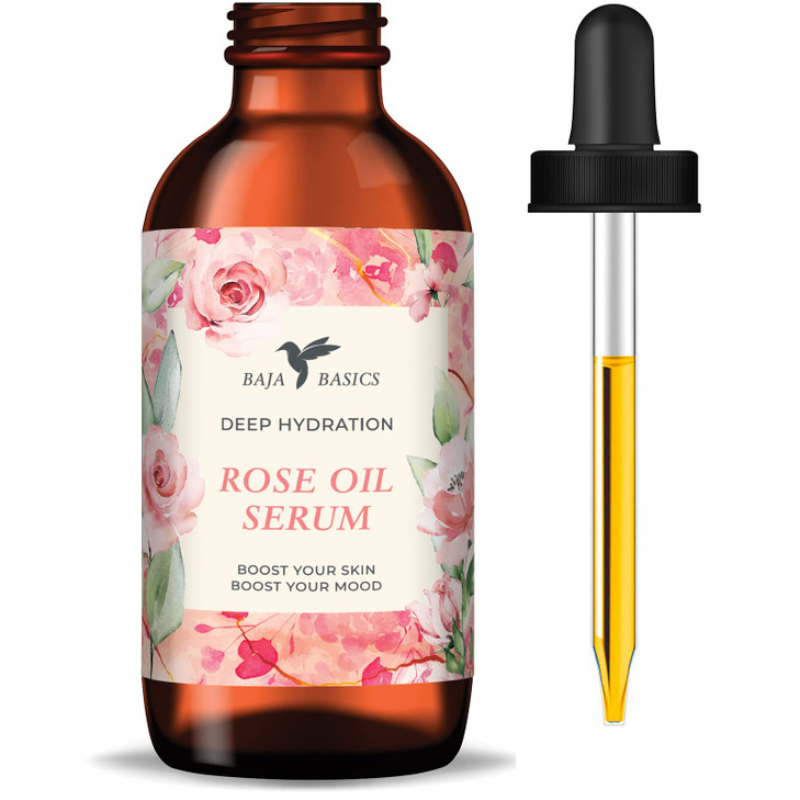 Baja Basics Rose Oil for Face, Rose Essential Oil, Face Serum for Skin, Hair and Nails, Unrefined Moisturizer, Hydrating Skincare Product 1 oz