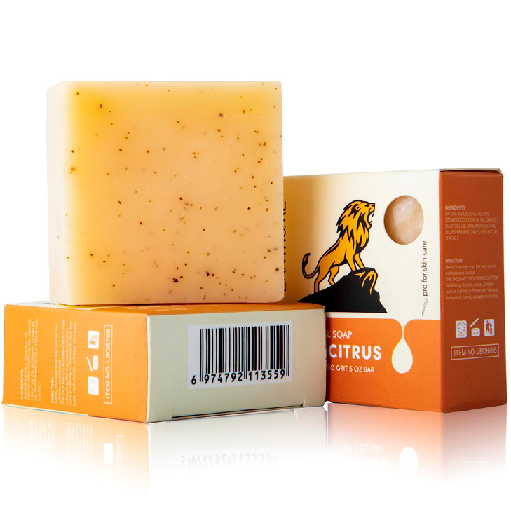 Lanthome All Natural Bar Soap for Men, Moisturizing Mens Bar Soap 100g, Cedar Citrus Smell Fresh Men's Exfoliating Body Wash Bath Soap with Shea Butt