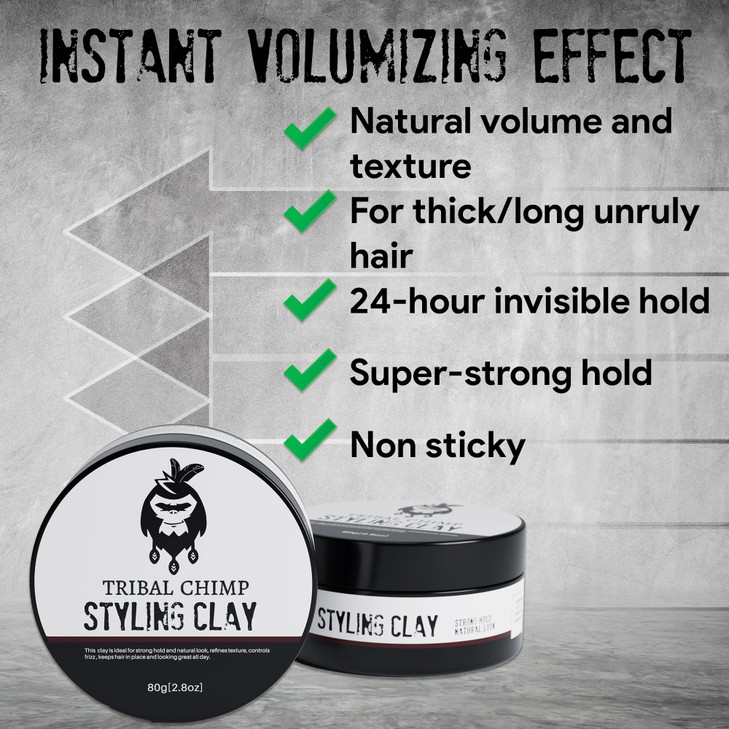 Tribal Chimp Hair Styling Clay  Super Strong Hold Matte Clay for Men & Women, Non-Sticky, Textured, Instant Volume & Thickening, Ideal for all Hair