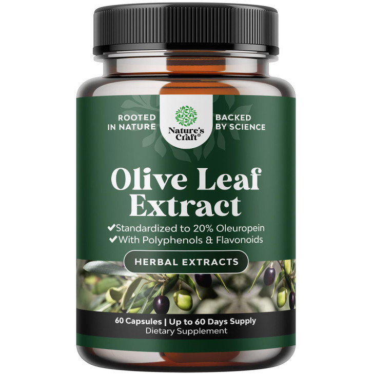 Potent Olive Leaf Extract Capsules - High Strength Antioxidant Supplement with Pure Olive Leaf with 20% Oleuropein - Herbal Heart Health Supplement -