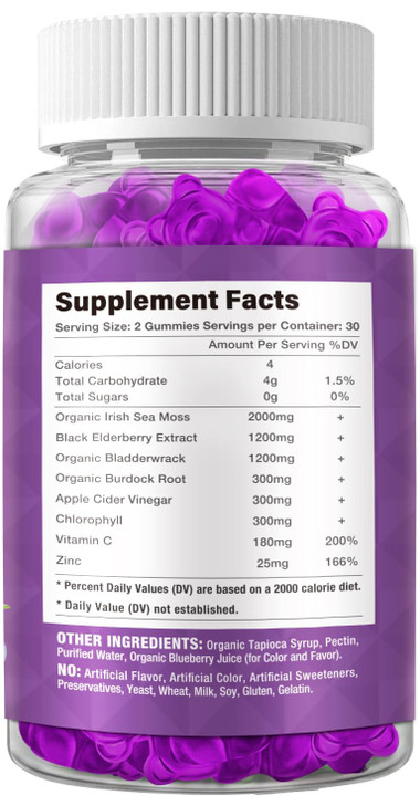 Sea Moss Gummies & Elderberry - Vitamin C + Zinc  Strength Immune & Thyroid Support Booster Gummy Bears for Kids & Adults - 60 Natural Seamoss Gummi