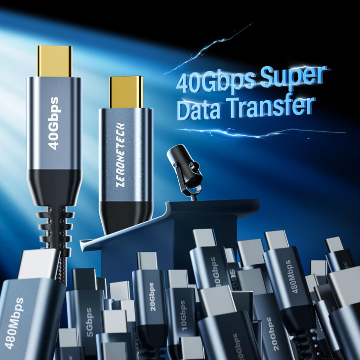 ZeroneTeck 40Gbps USB C for Thunderbolt 4 Cable 3.3FT (Gold-Plated), USB C Monitor Cable [8K/Dual 4K], 40Gbps High Speed Data Transfer, USBC Video Co