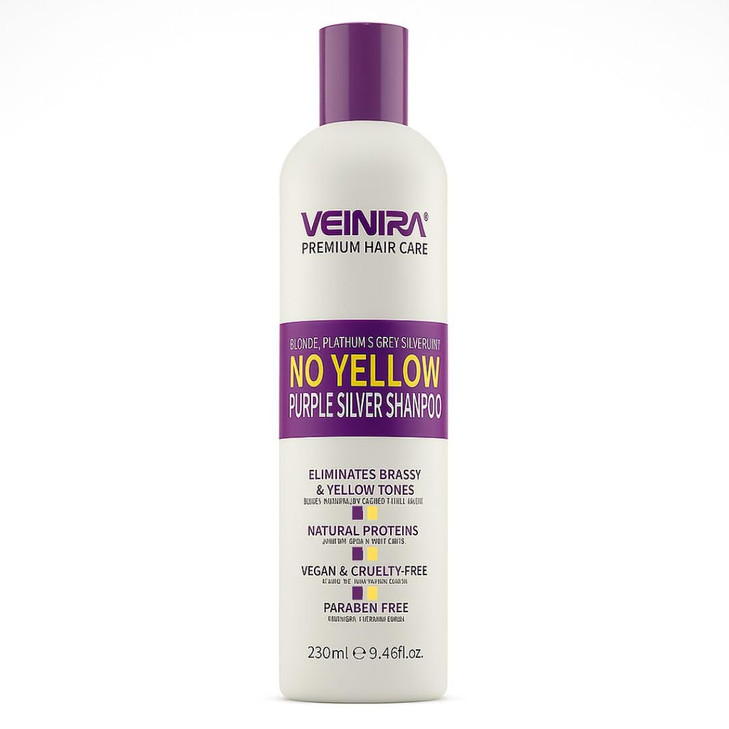 VEINIRA: Purple hair shampoo 9.46fl.oz- for Blonde, Silver, Gray, Bleached and Highlighted Hair, Anti Brass Shampoo Toner to Remove Yellow Tones
