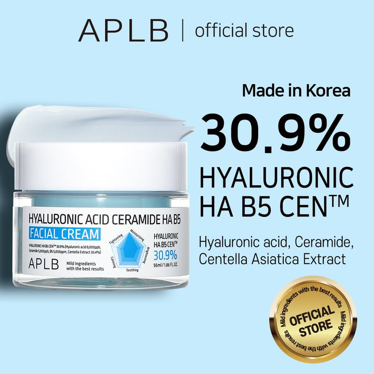 APLB Hyaluronic Acid Ceramide HA B5 Facial Cream | HYALURONIC HA B5 CEN 30.9% 1.86 FL.OZ/Korean Skincare, Deep hydration, Revitalize for gentle and