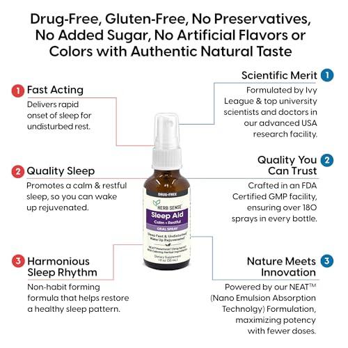 Sleep Aid, Liquid Melatonin, Natural Herbs, Calm, Restful, Oral Spray,1 oz, Drug-Free, 60 Servings