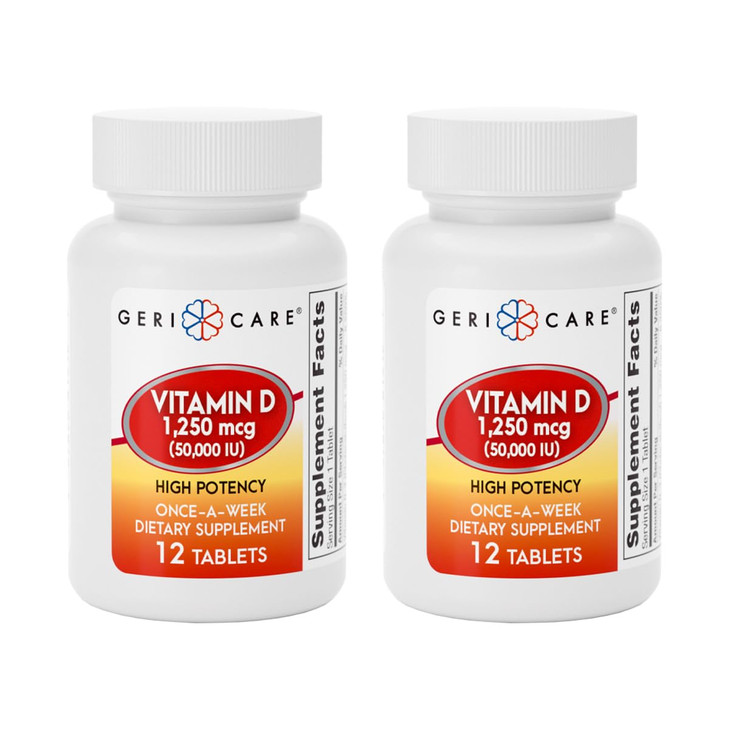 GeriCare Vitamin D 1,250mcg (50,000 IU) High Potency, Supports Bone Density, Muscle Health, Immune Function, and Calcium Absorption, Once-A-Week Diet
