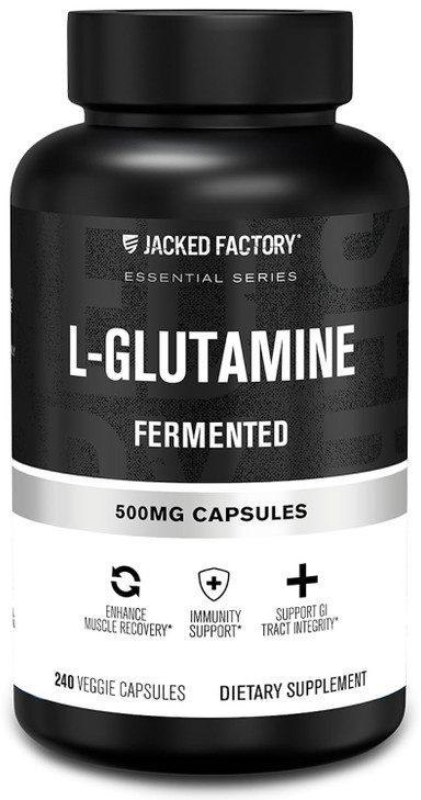 Jacked Factory L-Glutamine Capsules 500mg - Vegan Fermented L Glutamine Supplement for Post Workout Muscle Recovery, Immunity, Digestive Health - 240