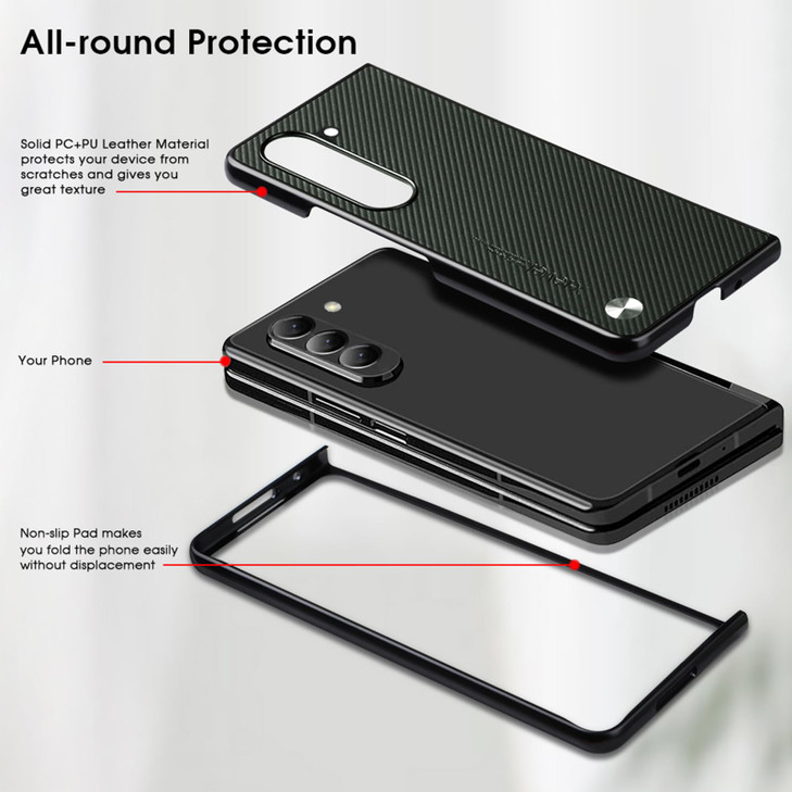 X-level for Samsung Galaxy Z Fold 6 Case, Strudy Carbon Fiber Phone Cover Bumper Shockproof Protection Folding Phone Case for Galaxy Z Fold 6 - Green