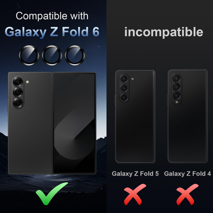 Korecase for Galaxy Z Fold 6 Camera Lens Protector,9H Tempered Metal Glass Anti Scrach Rear Camera Screen Protector, Shockproof Metal Ring Lens Prote