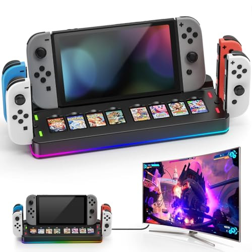 Switch Dock Station for Nintendo Switch/Switch OLED, TV Switch Dock with 4K HDMI Adapter, 4 Joycon Chargers and 8 Game Slots, Switch TV Dock Portable