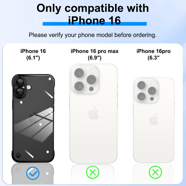 aidvaia Frameless Phone case Compatible with iPhone 16 Case Transparent Electroplated Black Frameless Design with Camera Lens Protection case
