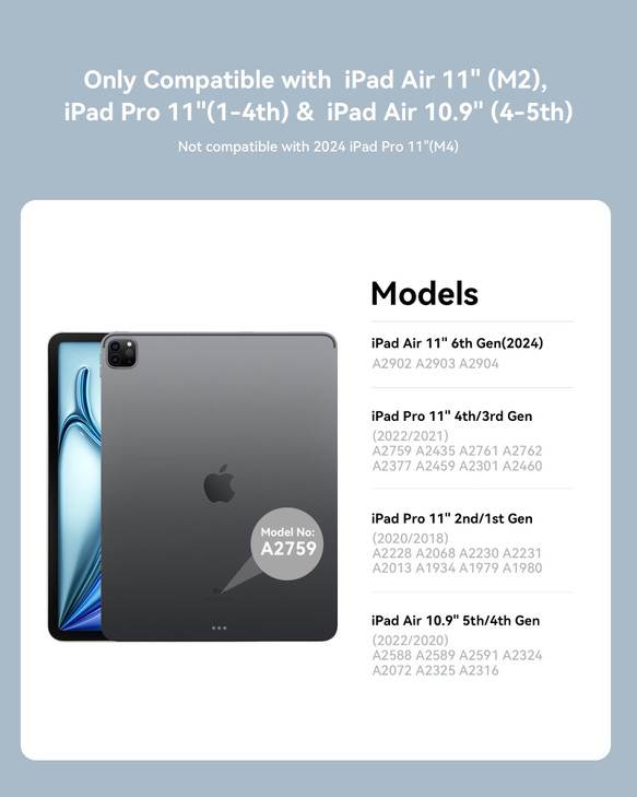 Folio Magnetic Cover Compatible with iPad Air 11-inch Case M2/M3, Replacement for iPad Pro 11-inch Case(4th/3rd/2nd/1st) with Multi-Angle Stand, 10.9