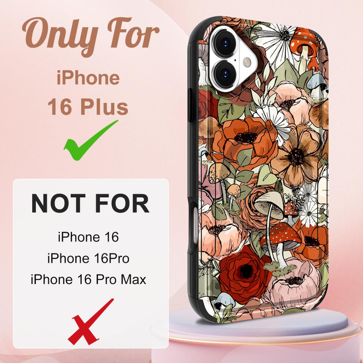 LISEVO for iPhone 16 Plus Case - Compatible with MagSafe Women Cute Girls Magnetic Plustective Phone Cover Mushroom Design Heavy Duty ShockPlusof Fun