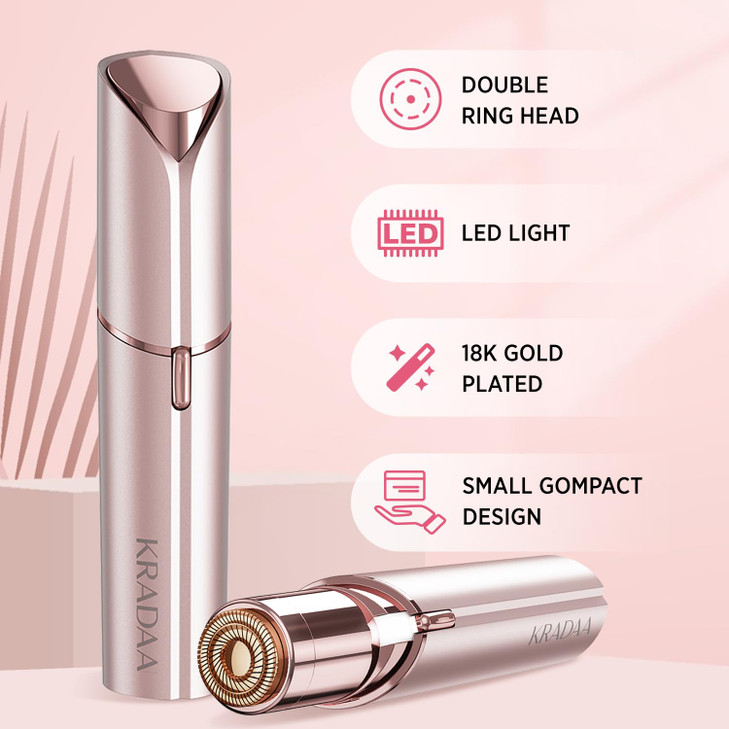 Facial Hair Removal for Women - Painless Facial Hair Remover - Electric Hair Removal Device for Face Lips Peach Fuzz with Light (Rose Gold)