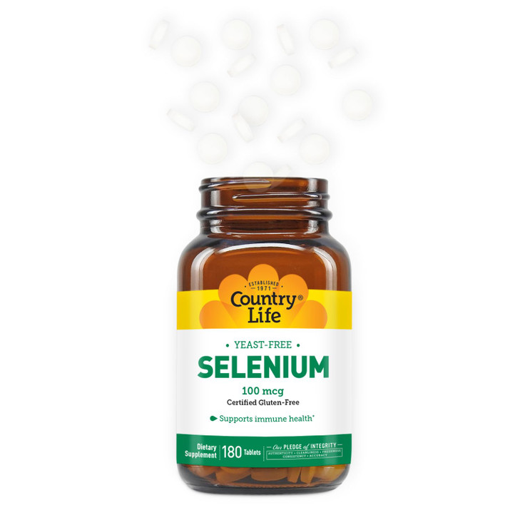 Country Life Selenium, Yeast Free, Supports Immune Health, 100 mcg, 180 Tablets, Gluten Free, Vegan, Halal