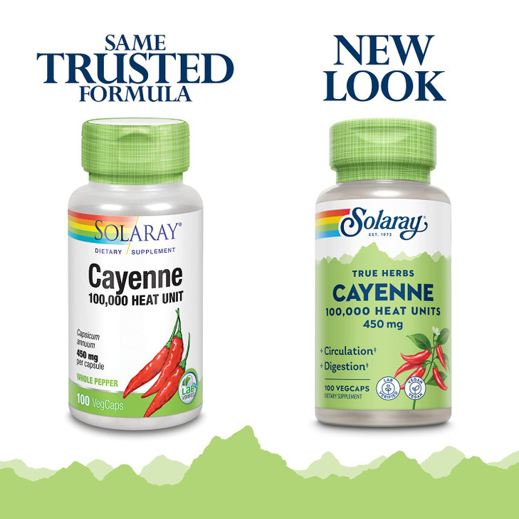 Solaray Cayenne 100,000 Heat Units - Cayenne Pepper Capsule Supplement for Women & Men, Capsaicin Supplements, Health and Wellness Support - 100 VegC
