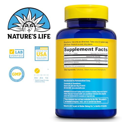 Natures Life Icelandic Kelp 41 mg - Iodine Tablets, Sea Kelp Seaweed Supplement for Thyroid Support, Natural, Gluten Free, Non-GMO Green Superfood,