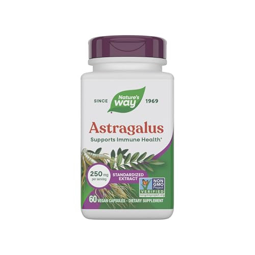Nature's Way Astragalus Premium Extract, Supports Immune Health*, 250 mg Extract per Serving, Non-GMO Project Verified, 60 Vegan Capsules (Packaging