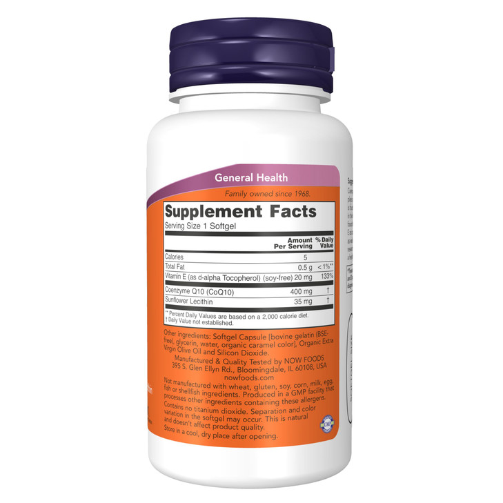 NOW Foods Supplements, CoQ10 400 mg, Pharmaceutical Grade, All-Trans Form produced by Fermentation, 30 Softgels