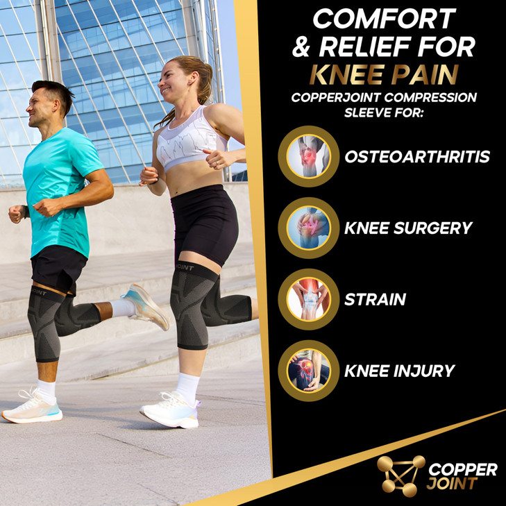 CopperJoint Knee Compression Sleeve Knee Support for Women & Men - Breathable Copper Infused Nylon - Non-Slip - For Pain Relief, Recovery, Swelling &