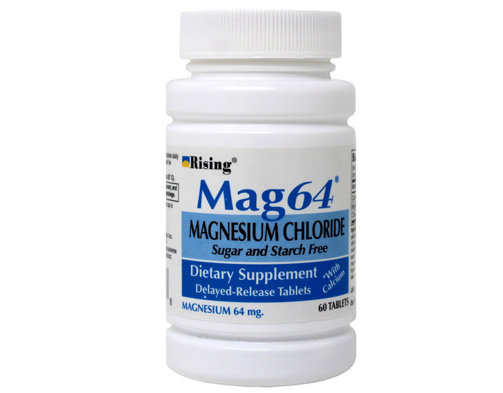 Rising Mag64 Magnesium Chloride Dietary Supplement Delayed-Release Tablets 64 mg, 60 Tablets (Pack of 2)