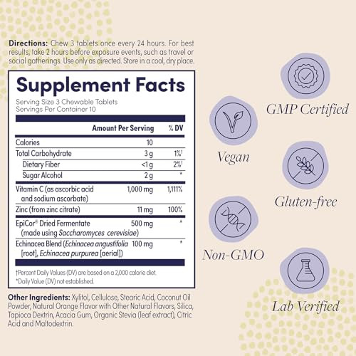 ZAND Immunity Immune Fast Zesty Orange Chewables - Immune Support Supplement w/Epicor Fermented Yeast, Vitamin C 1000mg, Zinc, Echinacea - Non-GMO, V