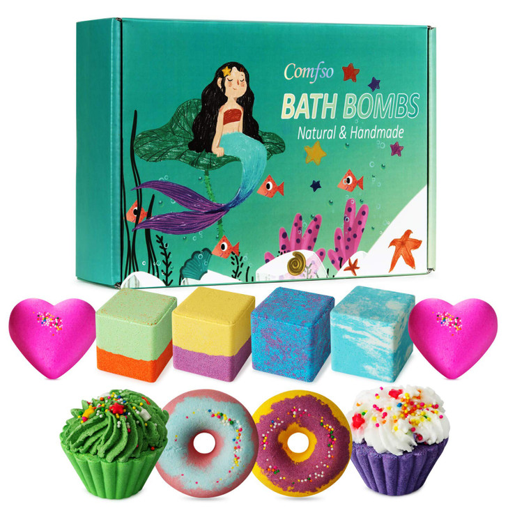 10 Bath Bombs for Kids, Bath Bomb Gift Set, Natural Bubble Bathbombs, Shea Butter Dry Skin Moisturize, Fizzy Spa Bath for Her Mom Women Kids Girls Gi