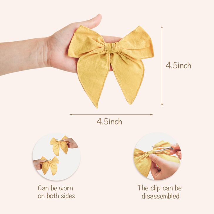 Niceye Fable Girls Hair Bows Cotton Linen Alligator Hair Clips or Little Girls Toddlers Kids Neutral Handmade Hair Accessories - 4.5 bow