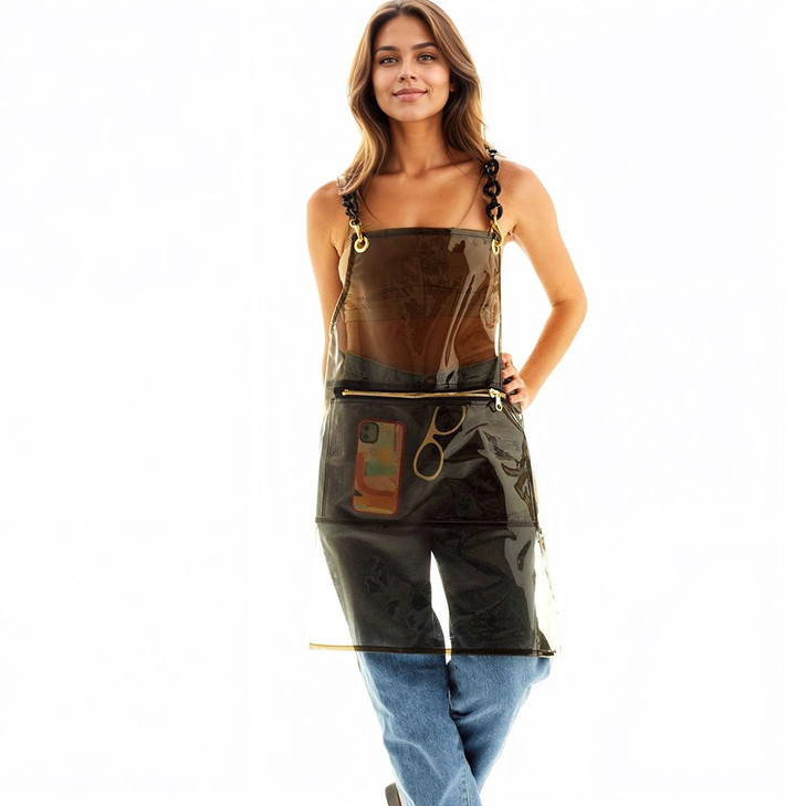 MIKI WELL Hair Stylist Apron for Women - Waterproof Barber Nail Tech Apron Hairdresser Hairstylist Salon Clear Aprons with Large Pocket, Green (22.83