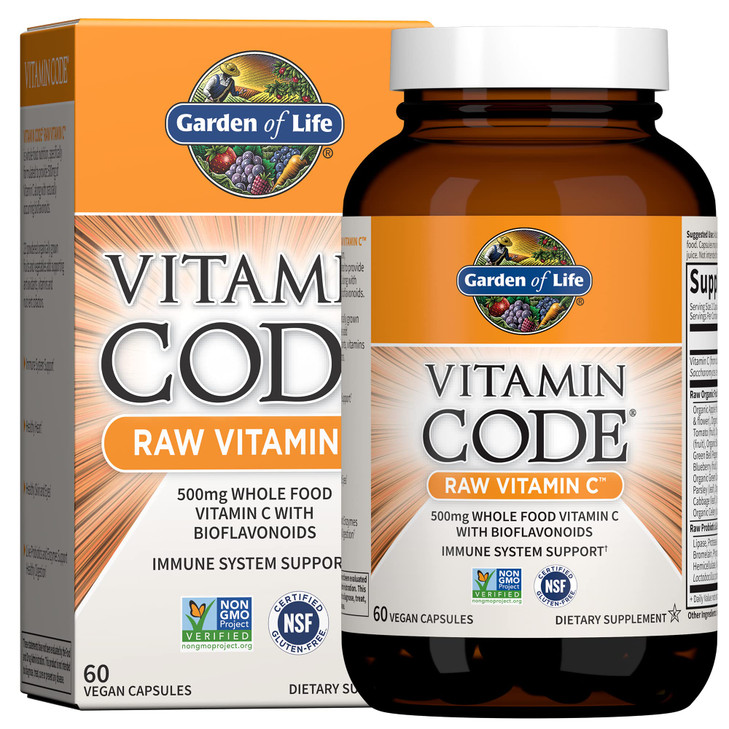 Garden of Life Vitamin Code Raw Vitamin C - 60 Capsules, 500mg Whole Food Vitamin C Capsules + Fruit & Veggie Blend & Probiotics, Supplements for Adu
