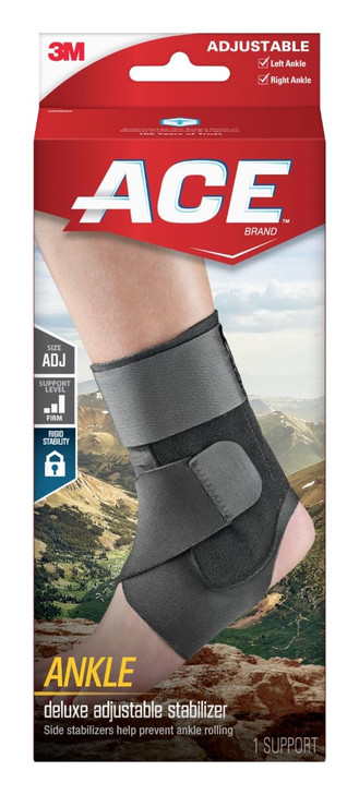 ACE Deluxe Ankle Stabilizer, Adjustable, Black, 1/Pack
