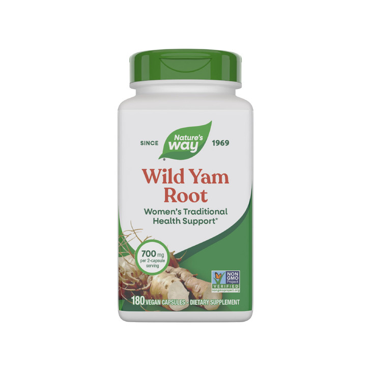 Nature's Way Wild Yam Root, Women's Traditional Health Support*, 700 mg per 2-Capsule Serving, Non-GMO Project Verified, 180 Vegan Capsules (Packagin