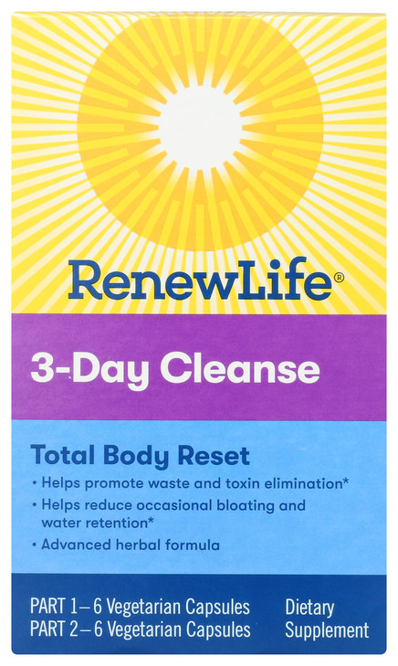 Renew Life Adult Cleanse Total Body Reset, Advanced Herbal Formula - 2-Part, 3-Day Program - Gluten, Dairy & Soy Free - 12 Vegetarian Capsules
