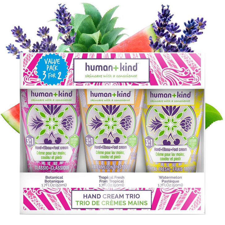 Human+Kind Moisturizing Hand Cream Trio - Three Scented Hydrating Creams with Avocado Oil and Shea Butter - Intense, Fast Absorbing Moisturizer for S