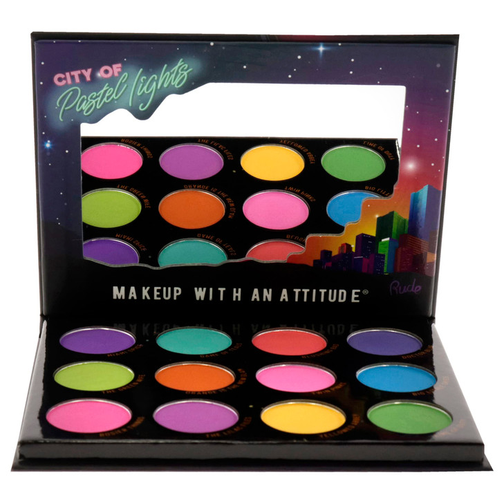 Rude Cosmetics City of Pastel Lights - 12 Pastel Pigment and Eyeshadow Palette Eye Shadow Women 0.41 oz