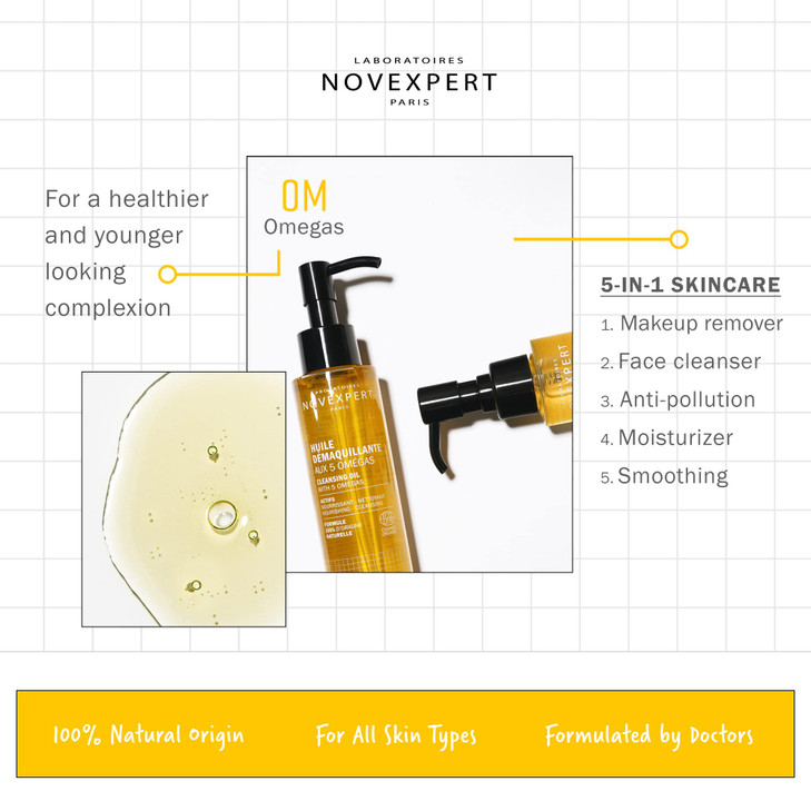 Novexpert Cleansing Oil With 5 Omegas - Multifunctional Facial Cleanser - Removes Makeup And Impurities, Renews, Restores Skin - Deep Clean With Hydr