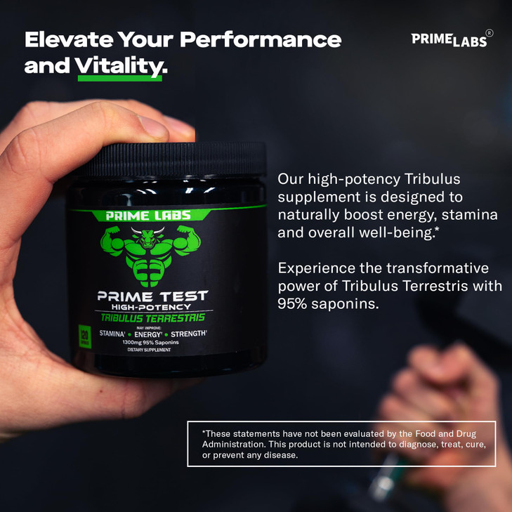 Prime Labs Tribulus Terrestris for Men 1300mg - Enhanced with 95% Saponins - Energy, Vitality, Strength - 120 Count