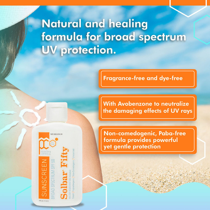 Solbar Fifty SPF 50 Body & Face Sunscreen  Broad Spectrum Sun Cream, Water-Resistant Sun Screen Protector  4 Fl. Oz.