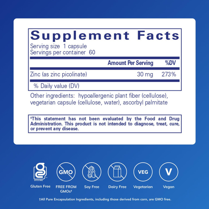 Pure Encapsulations Zinc 30 mg - Supplement for Immune System Support, Growth and Development, and Wound Healing* - with Zinc Picolinate 30 mg - 60 C