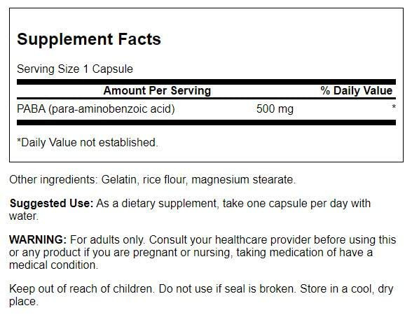 Swanson PABA - Powerful B Complex Supporting Red Blood Cell Formation - Folic Acid Component Aiding Supply Oxygen to Cells and Skin Health Support -